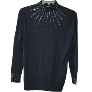 Vila Milano Black Wool Blend Soft Mock Turtleneck‎ Sweater With Gunmetal Studs